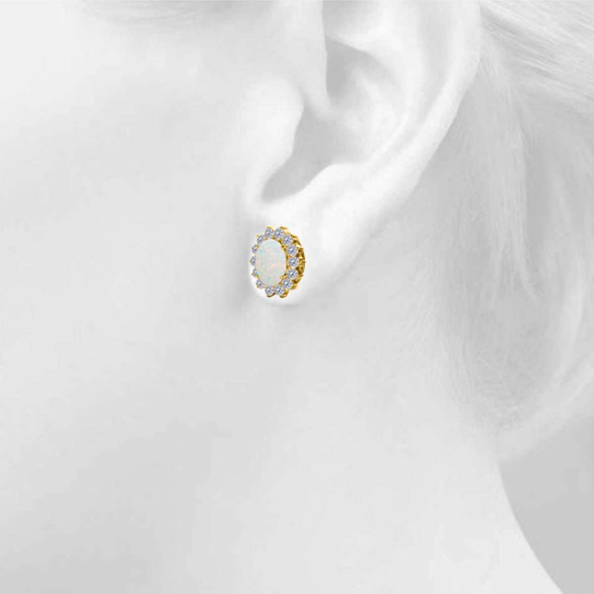 3.45 Carat Natural Diamond And Oval Opal Gemstone Stud Earrings For Women's In 10K White & Yellow Gold Mauli Jewels