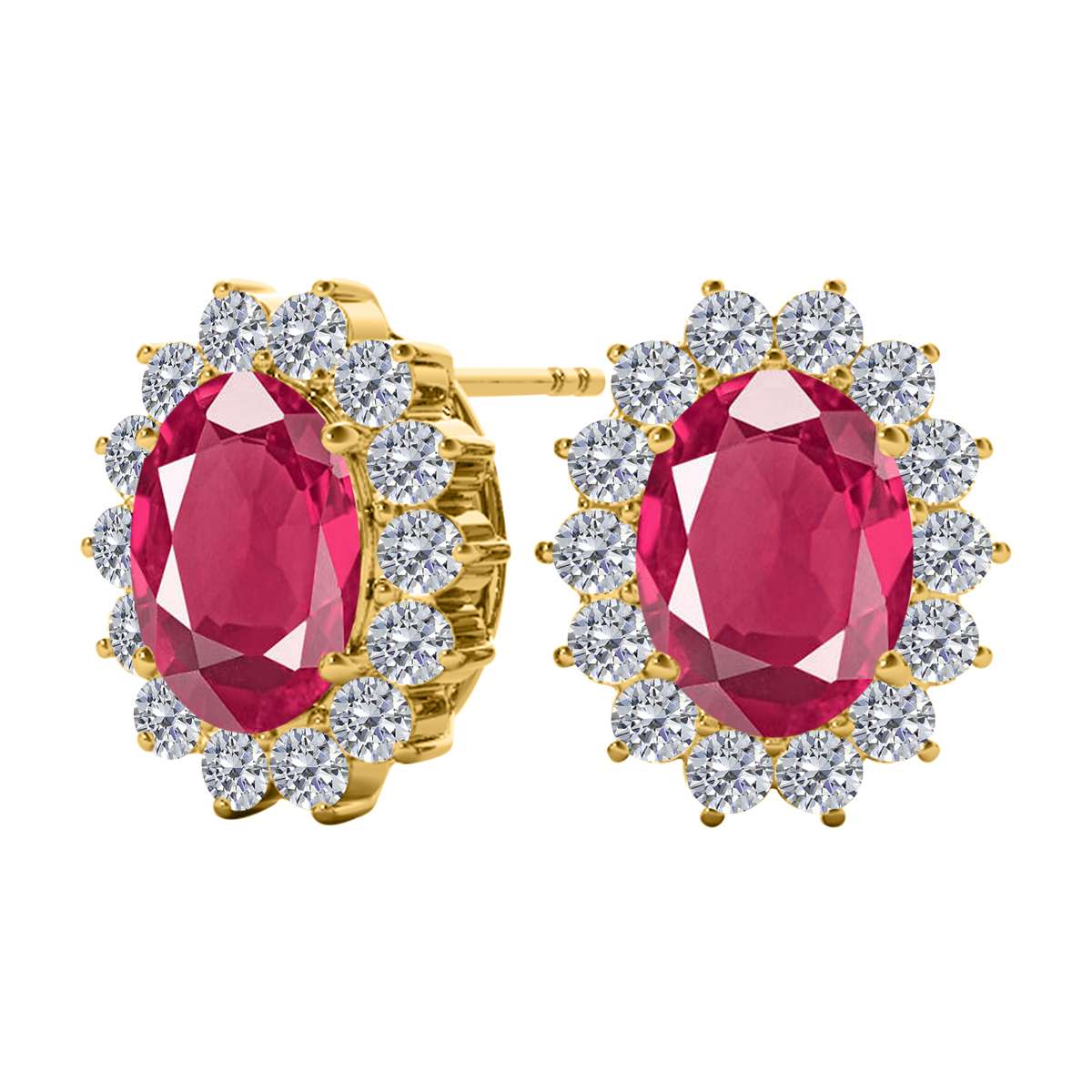3.45 Carat Natural Round White Diamond And Oval Gemstone Stud Earrings Carat 10K Yellow & White Gold Mauli Jewels