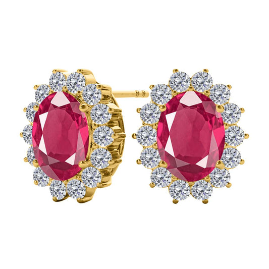 3.45 Carat Natural Round White Diamond And Oval Gemstone Stud Earrings Carat 10K Yellow & White Gold Mauli Jewels