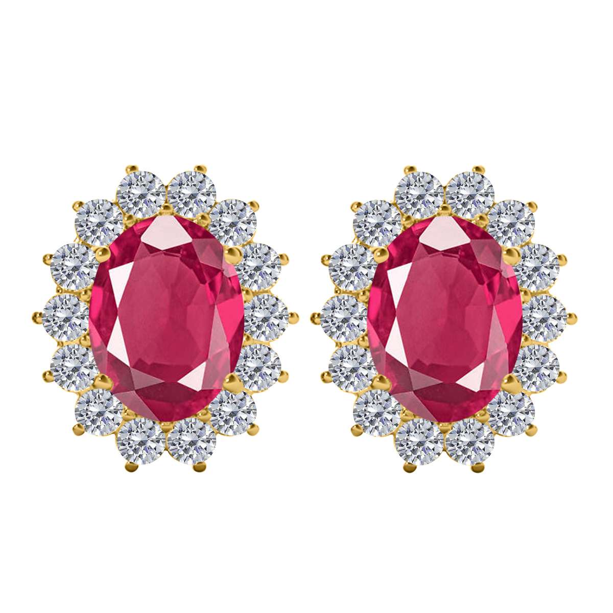 3.45 Carat Natural Round White Diamond And Oval Gemstone Stud Earrings Carat 10K Yellow & White Gold Mauli Jewels