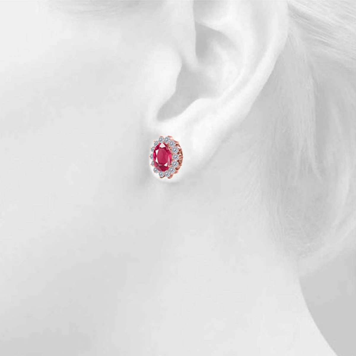 3.45 Carat Natural Round White Diamond And Oval Gemstone Stud Earrings Carat 10K Yellow & White Gold Mauli Jewels