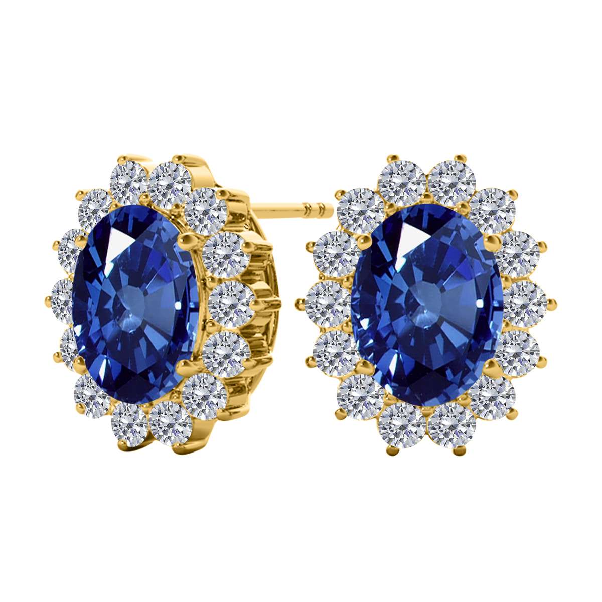 3.45 Carat Oval Sapphire And Natural Round White Diamond Gemstone Stud Earrings Carat 10K White / Yellow Gold Mauli Jewels