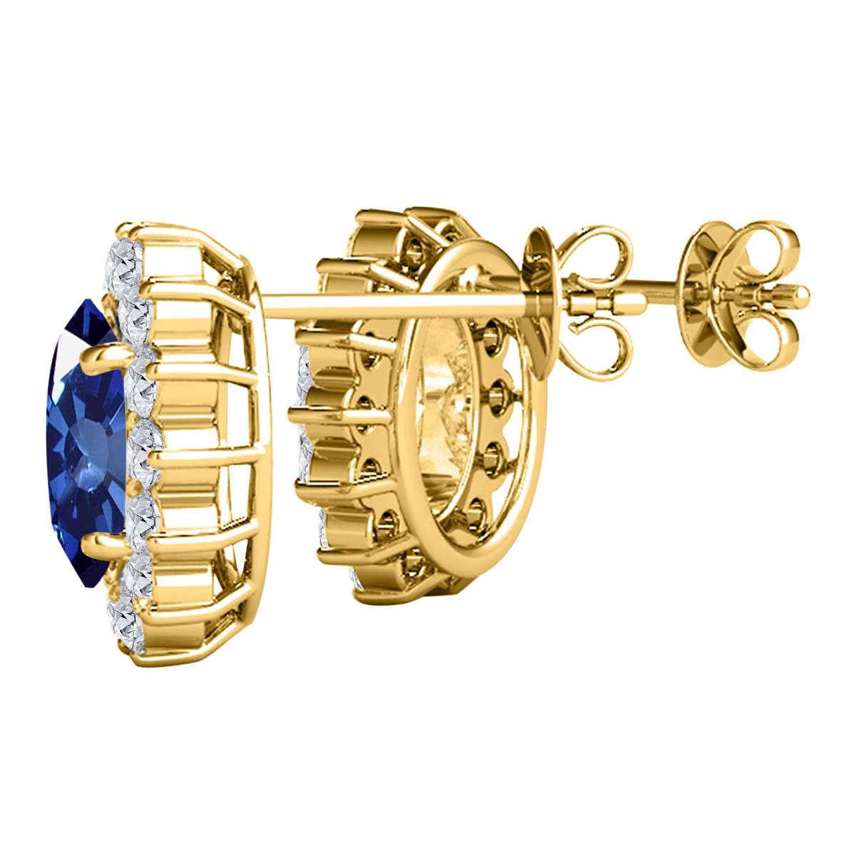 3.45 Carat Oval Sapphire And Natural Round White Diamond Gemstone Stud Earrings Carat 10K White / Yellow Gold Mauli Jewels