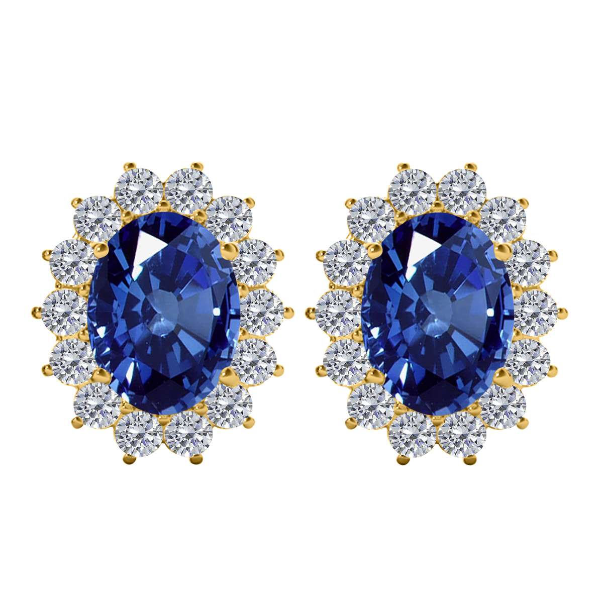 3.45 Carat Oval Sapphire And Natural Round White Diamond Gemstone Stud Earrings Carat 10K White / Yellow Gold Mauli Jewels