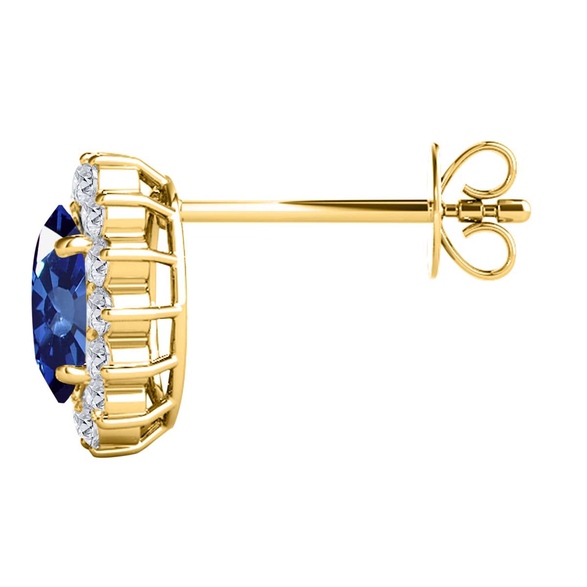 3.45 Carat Oval Sapphire And Natural Round White Diamond Gemstone Stud Earrings Carat 10K White / Yellow Gold Mauli Jewels