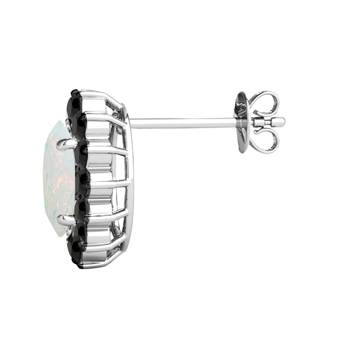 3.45 Carat Oval Shape Opal And Natural Black Diamond Stud Earrings Carat 10K White Gold / Yellow Gold Mauli Jewels