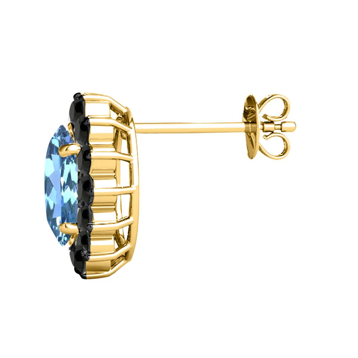 3.45 Carat Oval Shape Blue-topaz And Natural Black Diamond Stud Earrings Carat 10K White Gold / Yellow Gold Mauli Jewels