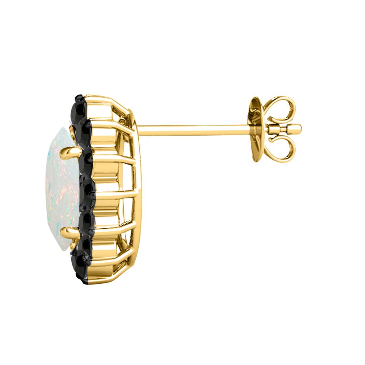 3.45 Carat Oval Shape Opal And Natural Black Diamond Stud Earrings Carat 10K White Gold / Yellow Gold Mauli Jewels