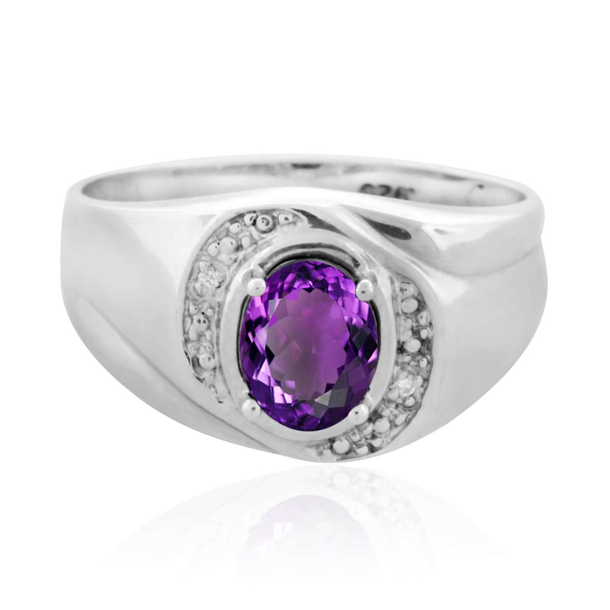 0.95 Carat Oval Shape Amethyst And Round White Diamond Men's Gemstone Ring In 10K White & Yellow Gold Mauli Jewels