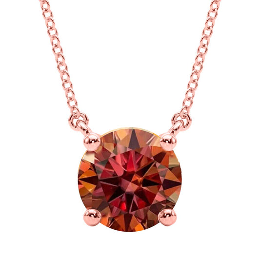 Mauli Jewels 14K Gold 0.50 Ct Lab Grown Watermelon Moissanite Diamond Pendant Necklace Women (EF-VS1, 1 Stone) with Gold Cable Chain – Classic Round Solitaire Design