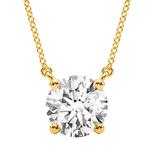 Mauli Jewels 14K Gold 3.00 Ct Lab Grown White Moissanite Diamond Pendant Necklace Women (EF-VS1, 1 Stone) with Gold Cable Chain – Classic Round Solitaire Design