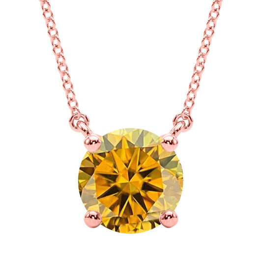 Mauli Jewels 0.75 Ct Yellow Moissanite Solitaire Pendant Necklace for Women, EF-VS1 Clarity in 14K Gold Over 925 Sterling Silver with Cable Chain, Rose, White & Yellow Gold