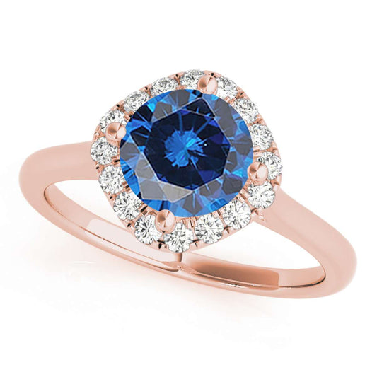 0.75 Carat Halo Blue Diamond Engagement Ring for Women in 14K Rose, White & Yellow Gold Mauli Jewels