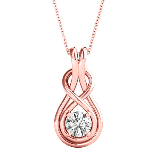 1.20 ct Round Solitaire White Diamond Love Knot Pendant Necklace for Women in 10K Gold, D-VS1/VS2 Clarity with 18-Inch Silver Cable Chain