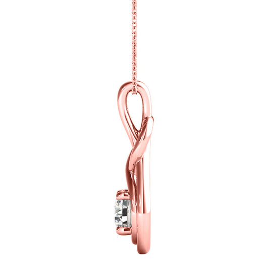 1.20 ct Round Solitaire White Diamond Love Knot Pendant Necklace for Women in 10K Gold, D-VS1/VS2 Clarity with 18-Inch Silver Cable Chain