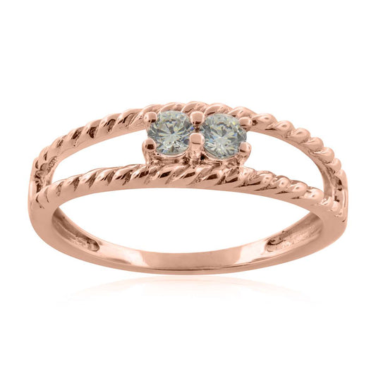 0.25 Carat Natural Diamond Two-Stone Engagement Wedding Ring in 10K Rose, White & Yellow Gold Mauli Jewels