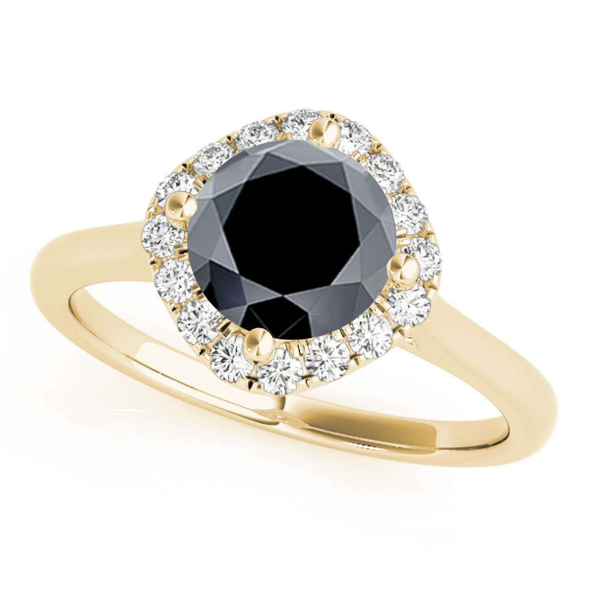 14K Rose White & Yellow Gold 0.75 Carat Halo Black Diamond Engagement Ring for Women Mauli Jewels