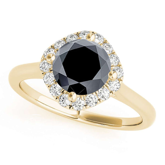 14K Rose White & Yellow Gold 0.75 Carat Halo Black Diamond Engagement Ring for Women Mauli Jewels