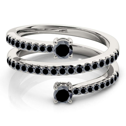 0.70 Carat Black Diamond Prong Set Wedding Band For Women In 10K Yellow Rose & White Gold Mauli Jewels