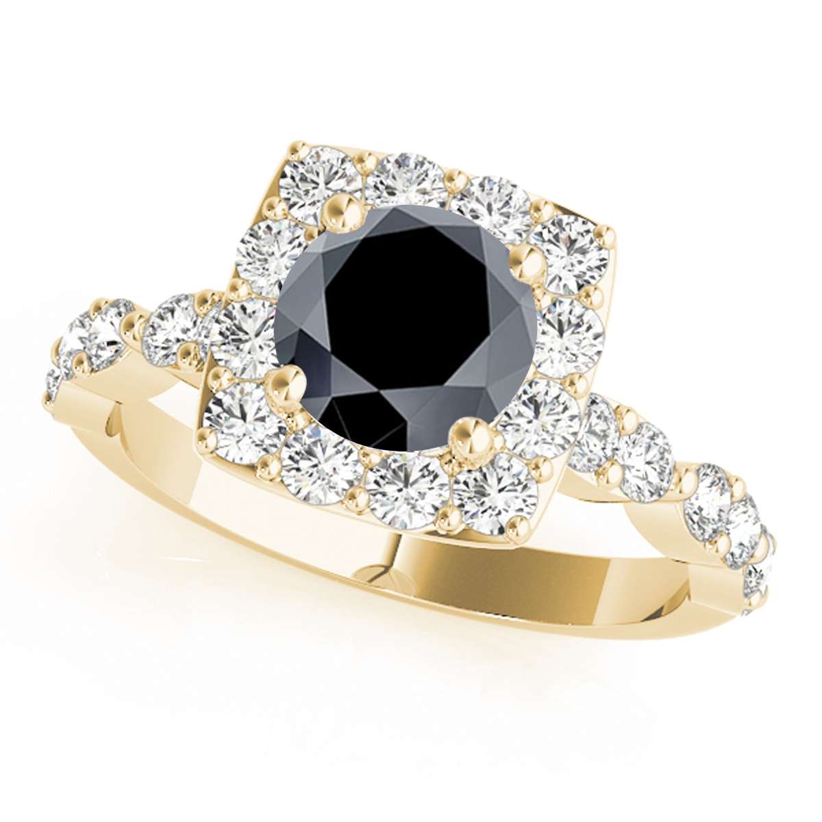 1.75 Carat Black and White Diamond Halo Engagement Ring for Women in 14K Rose, White & Yellow Gold Mauli Jewels