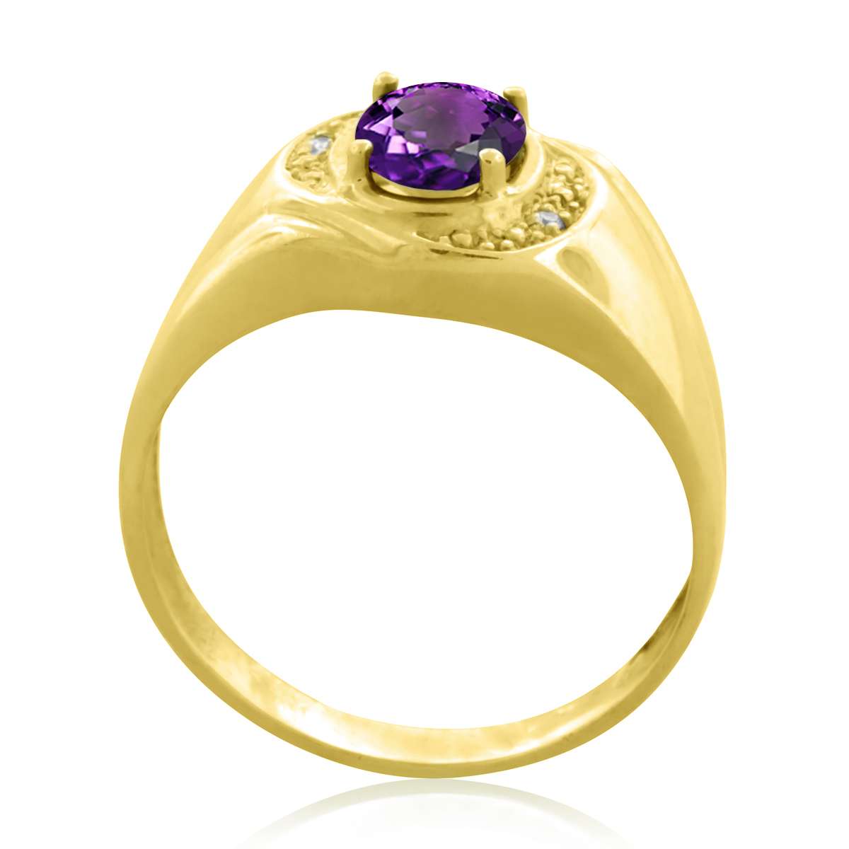 0.95 Carat Oval Shape Amethyst And Round White Diamond Men's Gemstone Ring In 10K White & Yellow Gold Mauli Jewels