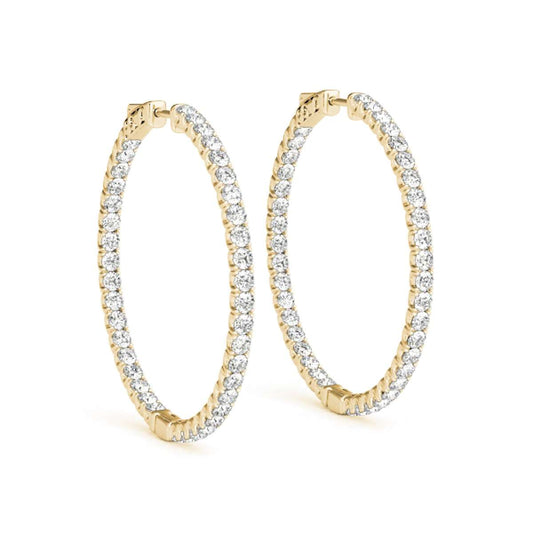 0.75 Carat Brilliant Cut Round White Diamond Hoop Earrings For Women In 14K Solid Rose White & Yellow Gold Mauli Jewels