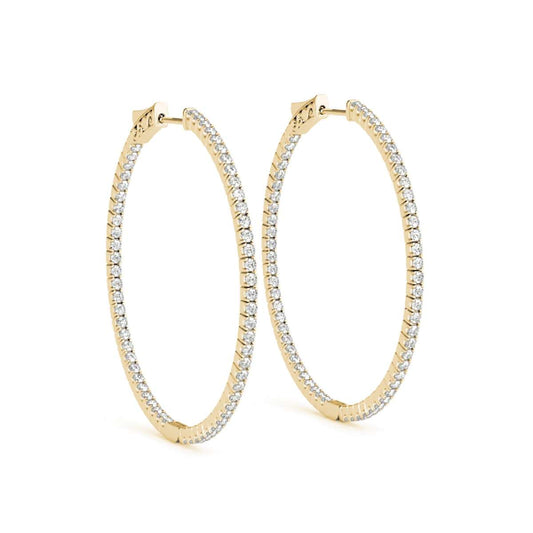 14K Rose White & Yellow Gold 1.00 Carat Natural Diamond Prong Set Hoop Earrings For Women's Mauli Jewels