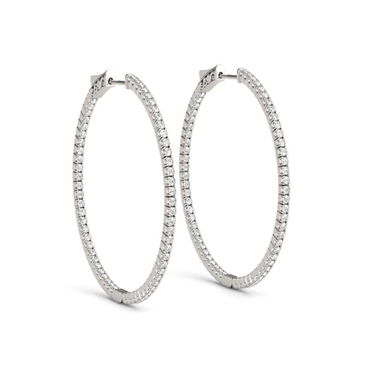 14K Rose White & Yellow Gold 1.00 Carat Natural Diamond Prong Set Hoop Earrings For Women's Mauli Jewels