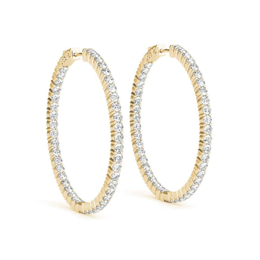 MAULIJEWELS 2.00 Carat Genuine Diamond ( I-J/ I1-I2 ) Hoop Earrings For Women In 14K Solid White & Yellow Gold Mauli Jewels