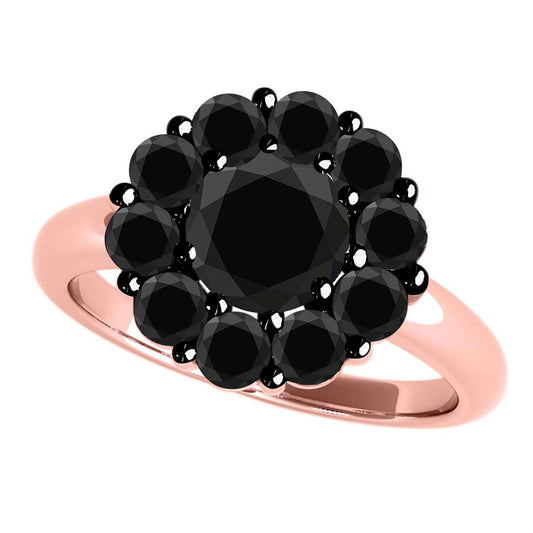 Maulijewels 3.5 CT Halo Black Diamond Flower Shape Prong Set Women's Ring In 10K Rose White Yellow Gold Mauli Jewels