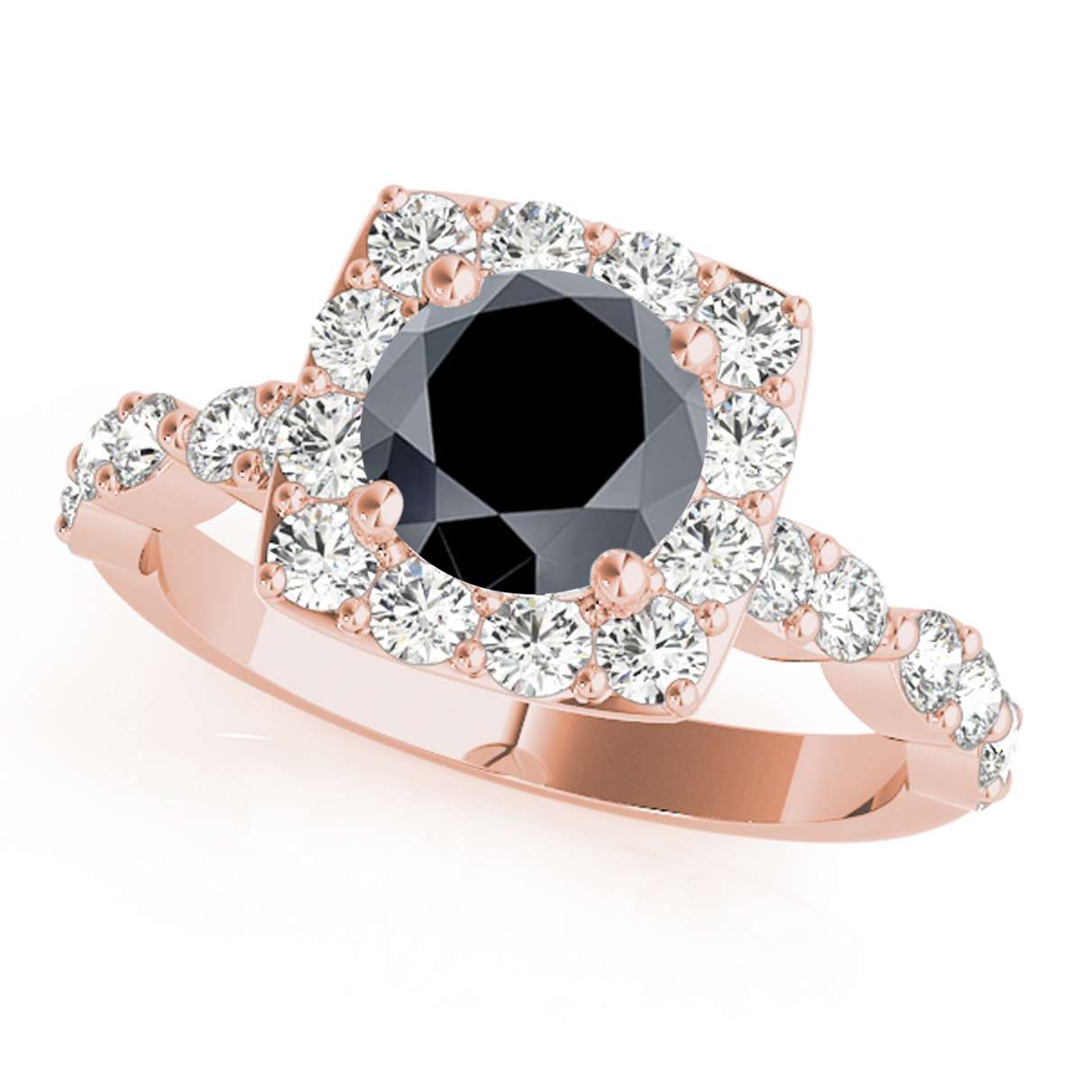 1.75 Carat Black and White Diamond Halo Engagement Ring for Women in 14K Rose, White & Yellow Gold Mauli Jewels