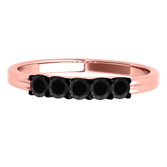 MauliJewels 0.25 Carat Black Diamond Five Stone Wedding Band Rings for Women 10K Solid Rose, White Yellow Gold Mauli Jewels