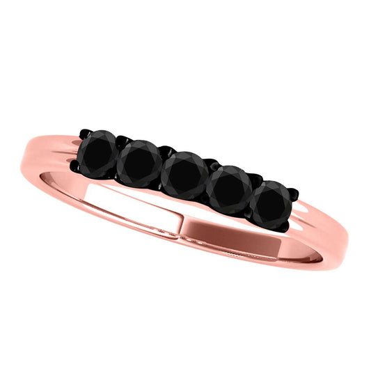 MauliJewels 0.25 Carat Black Diamond Five Stone Wedding Band Rings for Women 10K Solid Rose, White Yellow Gold Mauli Jewels