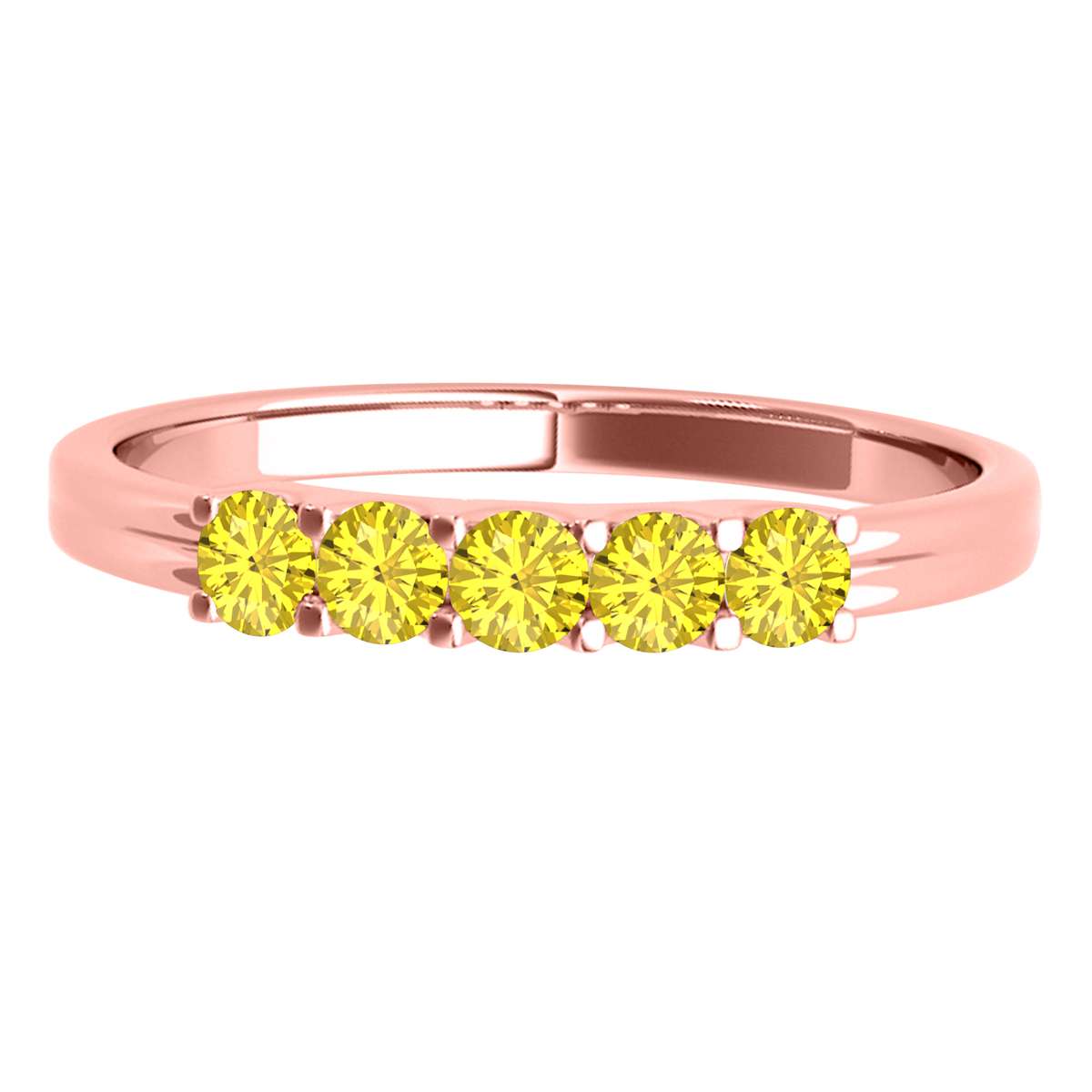 MauliJewels 0.25 Carat Yellow Diamond Five Stone Wedding Band Rings for Women 10K Solid Rose, White Yellow Gold Mauli Jewels