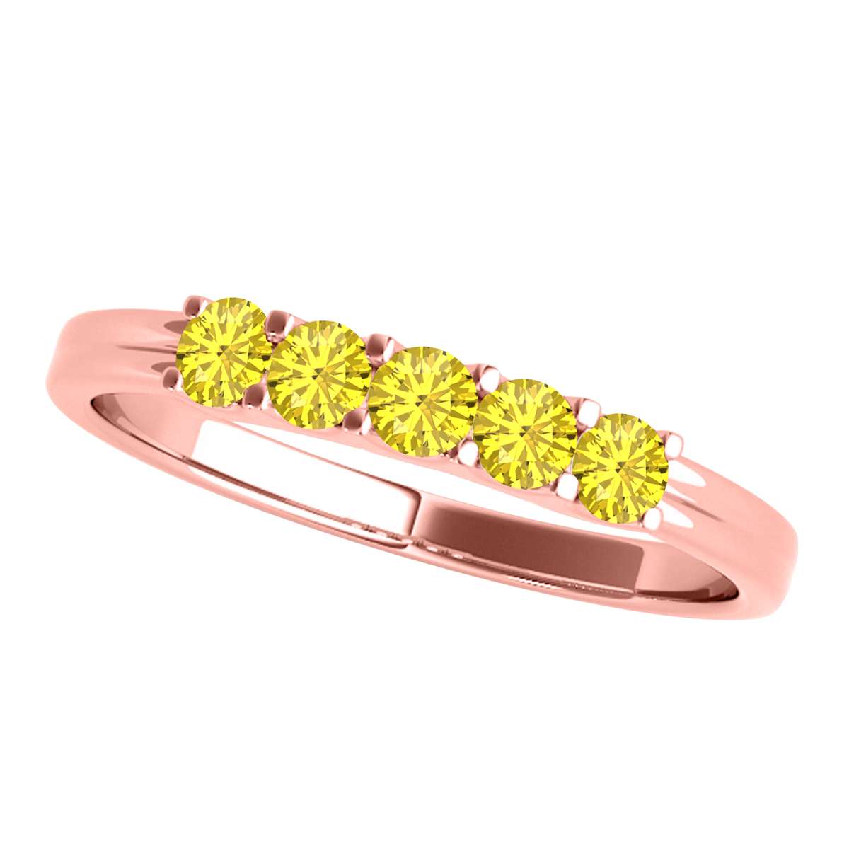MauliJewels 0.25 Carat Yellow Diamond Five Stone Wedding Band Rings for Women 10K Solid Rose, White Yellow Gold Mauli Jewels