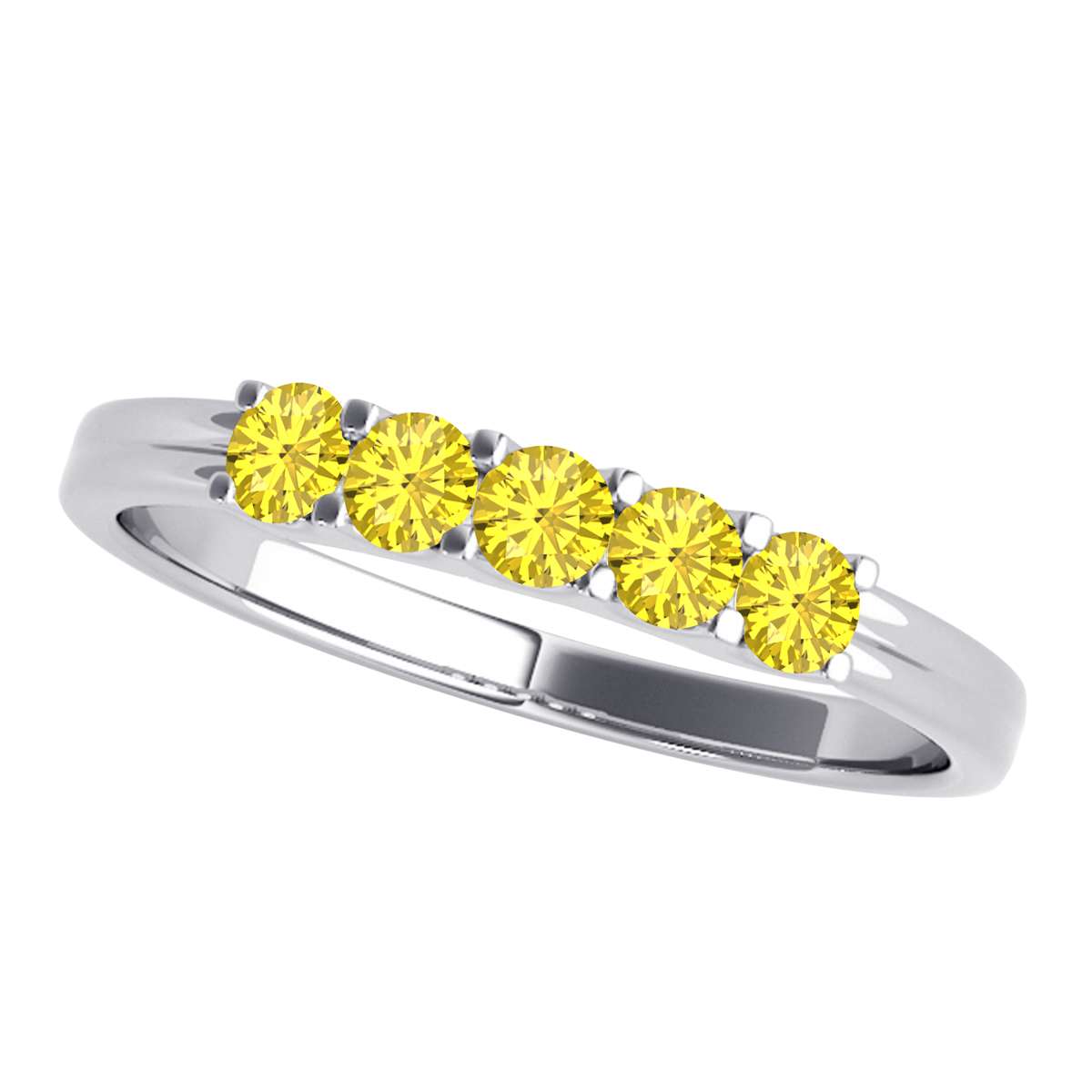 MauliJewels 0.25 Carat Yellow Diamond Five Stone Wedding Band Rings for Women 10K Solid Rose, White Yellow Gold Mauli Jewels