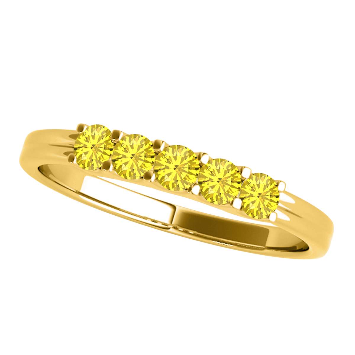 MauliJewels 0.25 Carat Yellow Diamond Five Stone Wedding Band Rings for Women 10K Solid Rose, White Yellow Gold Mauli Jewels