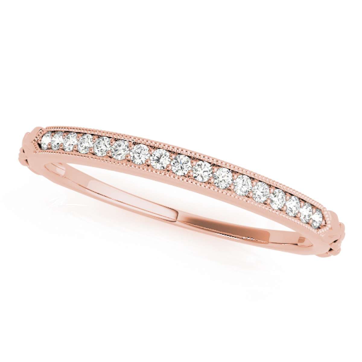 0.05 Carat Women's Handcrafted Wedding Diamond Band With Milgrain In 10K Rose Yellow & White Gold Mauli Jewels