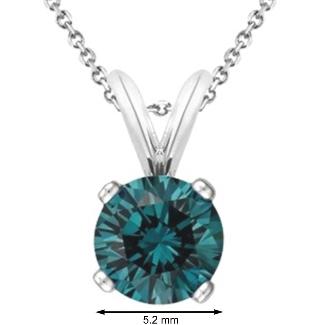 MauliJewels Engagement Necklace Women 1.00 Carat Round Blue Diamond Solitaire Pendant 4-prong 14K White Gold Mauli Jewels