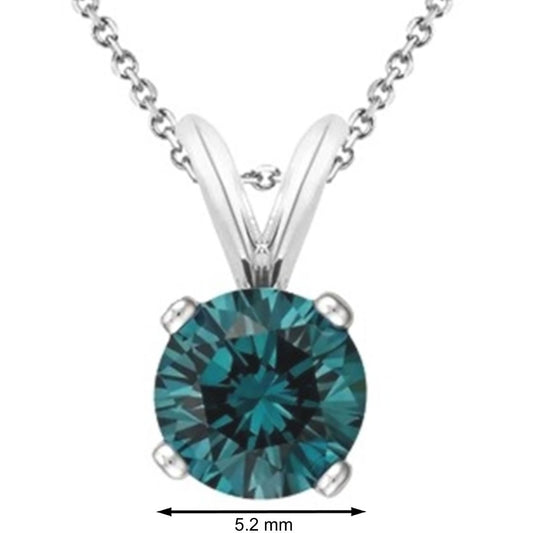 MauliJewels Engagement Necklace Women 1.00 Carat Round Blue Diamond Solitaire Pendant 4-prong 14K White Gold Mauli Jewels