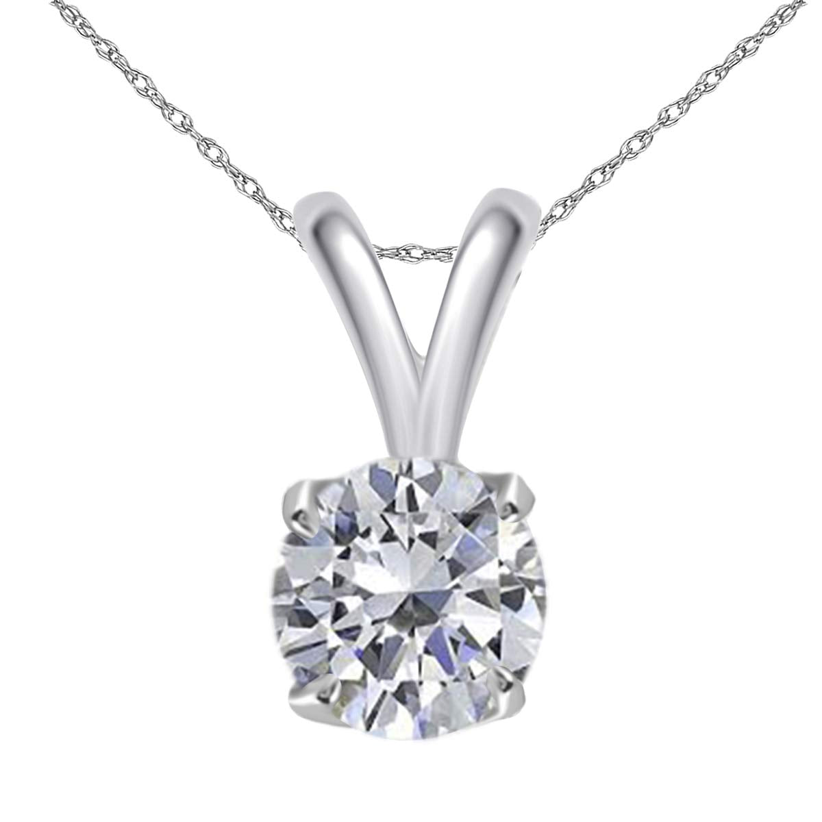MauliJewels Engagement Necklace Women 0.20 Carat Round White Diamond Solitaire Pendant 4-prong 14K White Gold Mauli Jewels