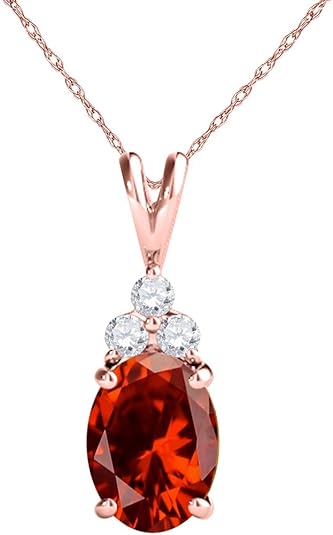 Mauli Jewels 1.25 CT Oval Natural Garnet & White Diamond Pendant | 10K Rose, White, Yellow Gold | 18" Gold Plated Silver Chain | Antique Style Gemstone Necklace