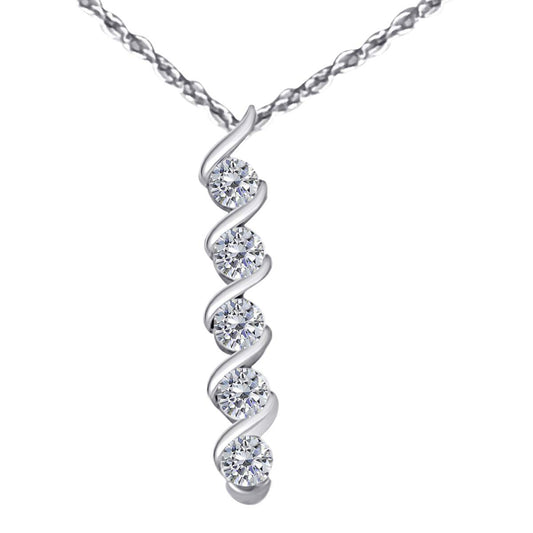 MauliJewels Engagement Necklace for Women 1 Carat Interwined 5 Stone Diamond Pendant 4 bezel 10K White Gold With 18'' Chain Mauli Jewels