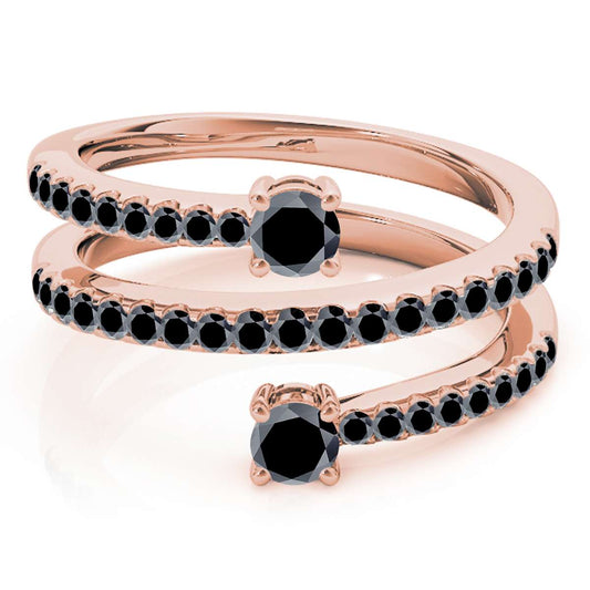 0.70 Carat Black Diamond Prong Set Wedding Band For Women In 10K Yellow Rose & White Gold Mauli Jewels