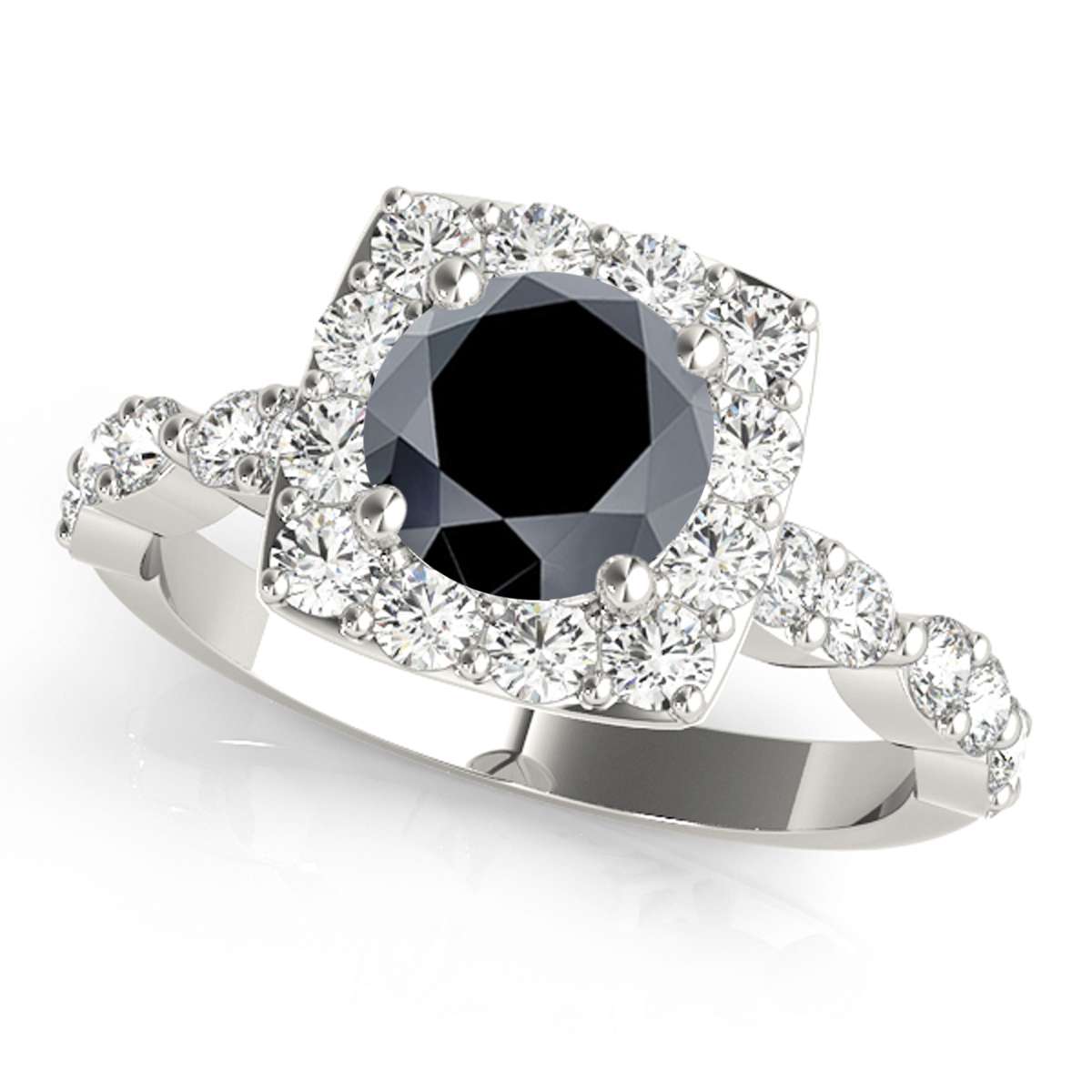 1.75 Carat Black and White Diamond Halo Engagement Ring for Women in 14K Rose, White & Yellow Gold Mauli Jewels