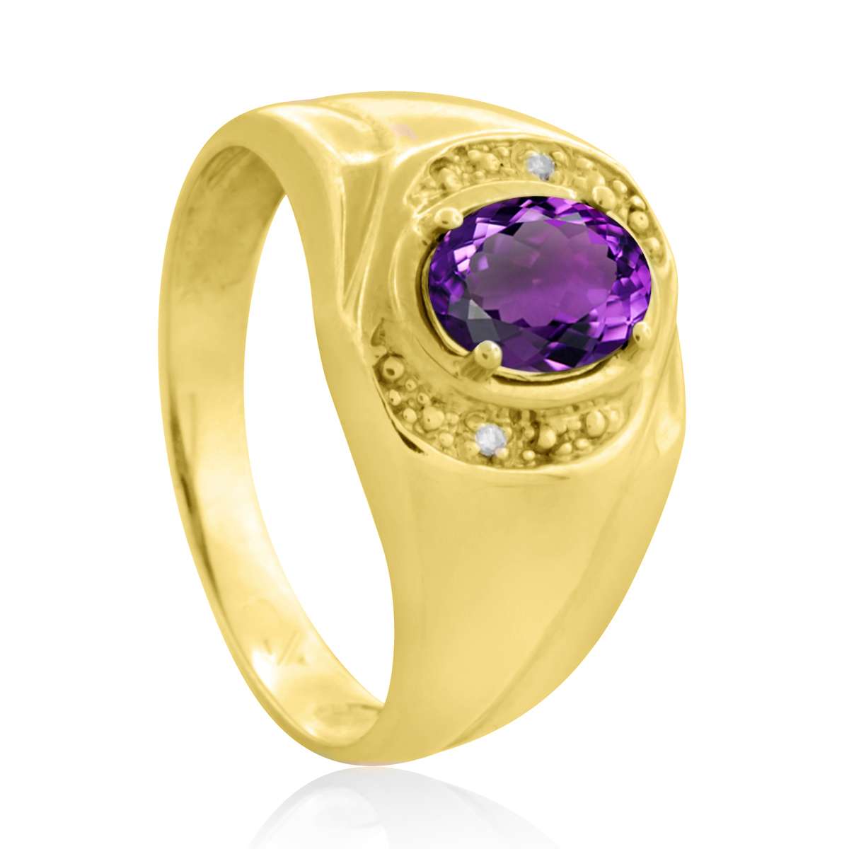 0.95 Carat Oval Shape Amethyst And Round White Diamond Men's Gemstone Ring In 10K White & Yellow Gold Mauli Jewels