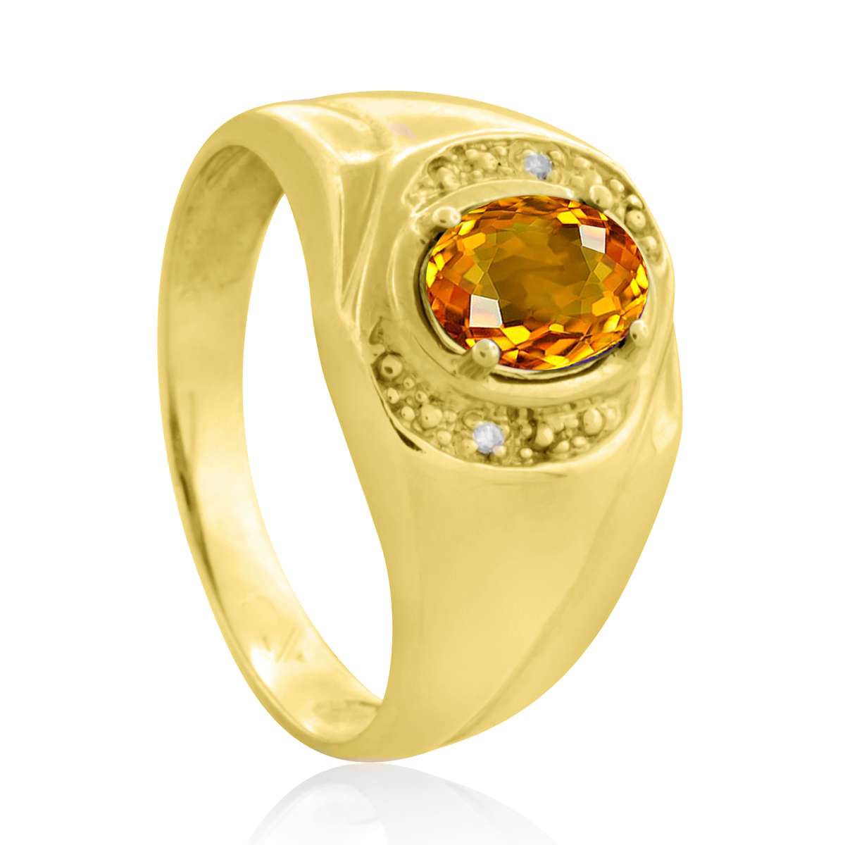 10K White & Yellow Gold 0.95 Carat Oval Shape Citrine And White Diamond Gemstone Ring For Men's Mauli Jewels