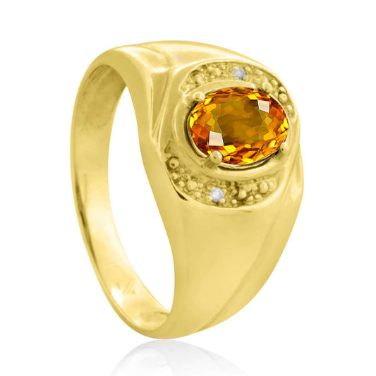 10K White & Yellow Gold 0.95 Carat Oval Shape Citrine And White Diamond Gemstone Ring For Men's Mauli Jewels