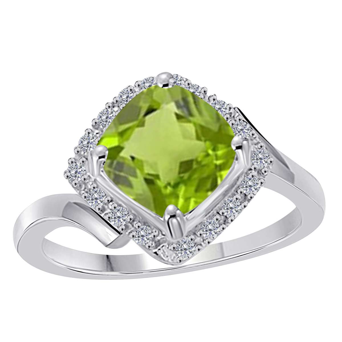 MauliJewels Rings for Women 2.33 Carat Diamond And Cushion Cut Peridot Ring prong 14K White Gold Clothing, Shoes & Jewelry Mauli Jewels