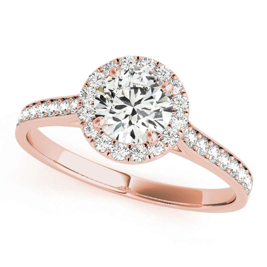 0.75 Carat Halo Diamond Engagement Wedding Ring | Prong Set in 14K Solid Rose, White & Yellow Gold Mauli Jewels
